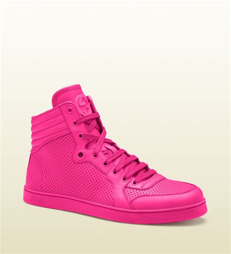 Lyst - Gucci Neon Pink Leather Hightop Sneakers in Pink for Men