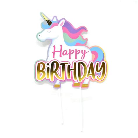 Rainbow Unicorn "Happy Birthday" Cake Topper, 11-1/2-Inch - Walmart.com