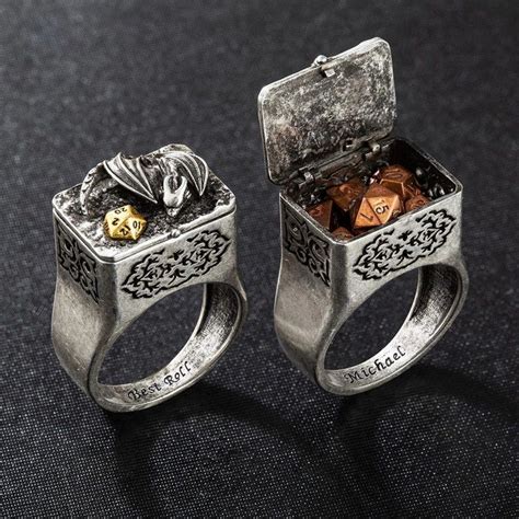 Dragon Ring Box and Mini Dice Set for DND Custom Engraved Text Ring D20 Ring Custom Inner Ring ...