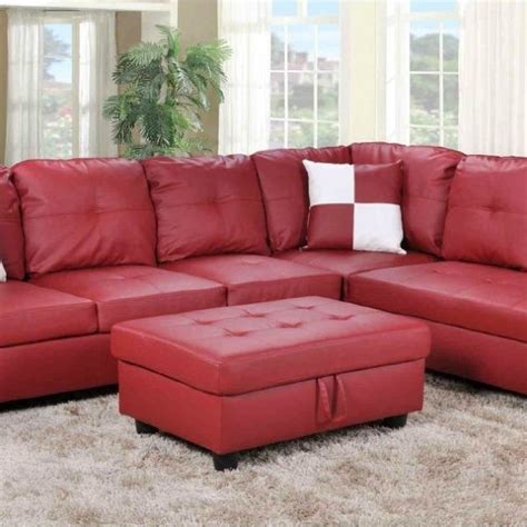 10 Photos Red Faux Leather Sectionals