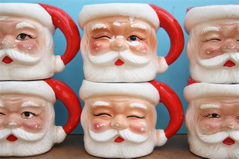 Vintage 50s Santa Mugs Set of 6