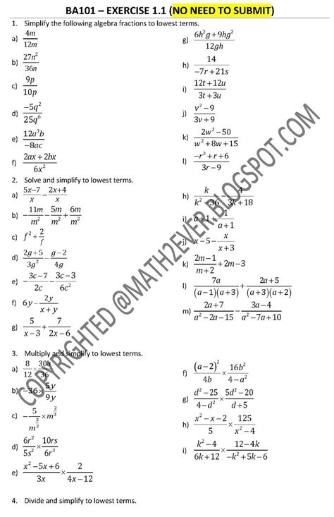 ENGINEERING MATHEMATICS 1 BA101 BASIC ALGEBRA (EXERCISE 1.1) - Math2ever™ | place to learn basic ...