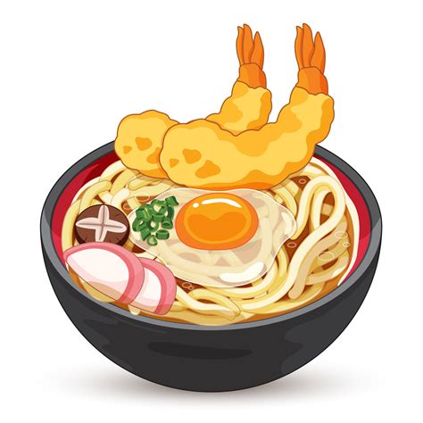 Japanese tempura udon noodles soup isolated illustration vector 7884998 ...