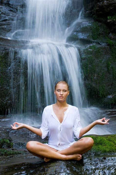 Yoga Meditation Near Waterfall Stock Image - Image of peaceful, nature: 10869845