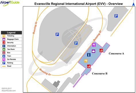 Evansville - Evansville Regional (EVV) Airport Terminal Map - Overview ...