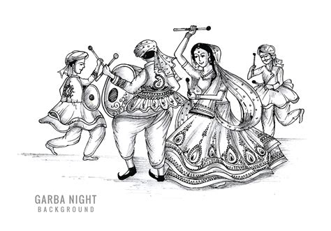 Beautiful couple playing dandiya in disco garba night sketch background 11155974 Vector Art at ...