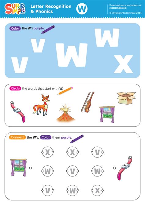 Letter Recognition & Phonics Worksheet - W (Uppercase) - Super Simple