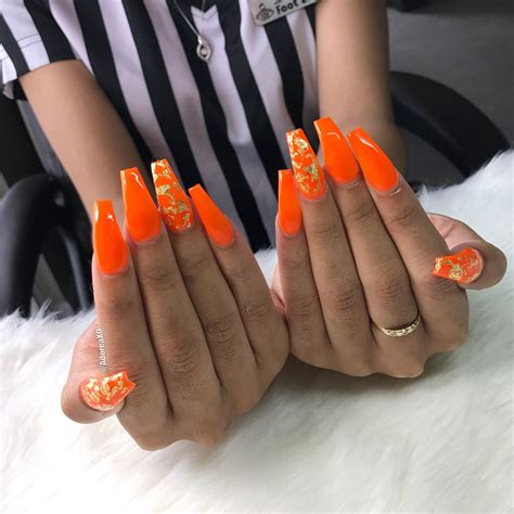 Pinterest: @ | Orange acrylic nails, Orange nail designs, Orange nails