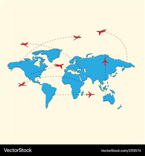 World travel map with airplanes Royalty Free Vector Image