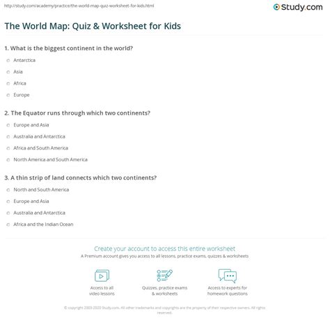 The World Map: Quiz & Worksheet for Kids | Study.com