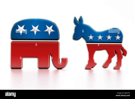 USA Political party symbols isolated on white background. Elephant for Republicans and donkey ...