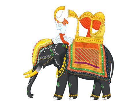 Cartoon Man Blowing Tutari Horn Sit on Decorative Indian Elephant ...