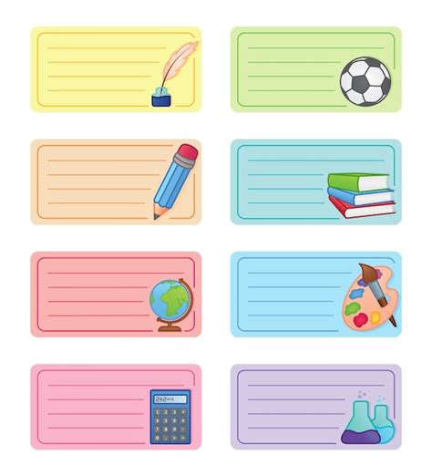 Premium Vector | Notebook labels. Icons of school subjects. Colorful vector design.