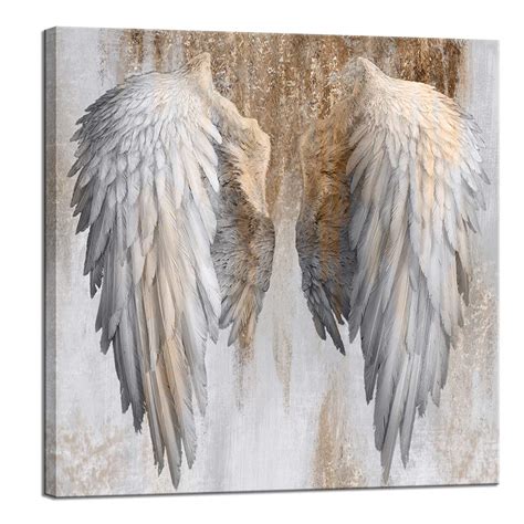 LevvArts Gold And Grey Wall Art Fashion Angel Wings Poster Painting Contemporary Artwork for ...