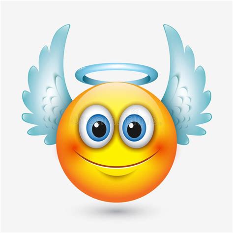 Emoticon lindo con las alas, emoji, smiley del ángel - vector el ejemplo stock de ilustración ...