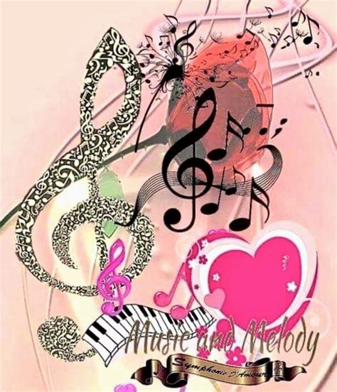 musical notes and hearts on a pink background