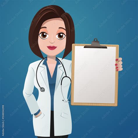 Cartoon female doctor holding a blank clipboard Stock Vector | Adobe Stock