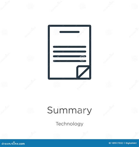 Summary Icon. Thin Linear Summary Outline Icon Isolated on White Background from Technology ...