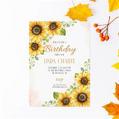 Sunflower Invitation, Sunflower Birthday, Birthday Invitation, Sunflower Party, Invitation ...