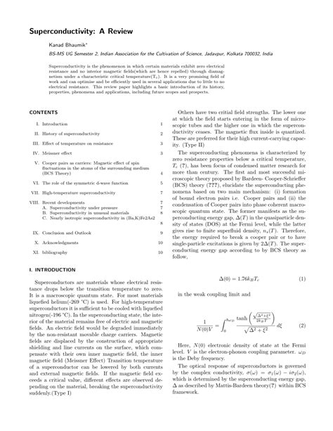 (PDF) Superconductivity: A Review