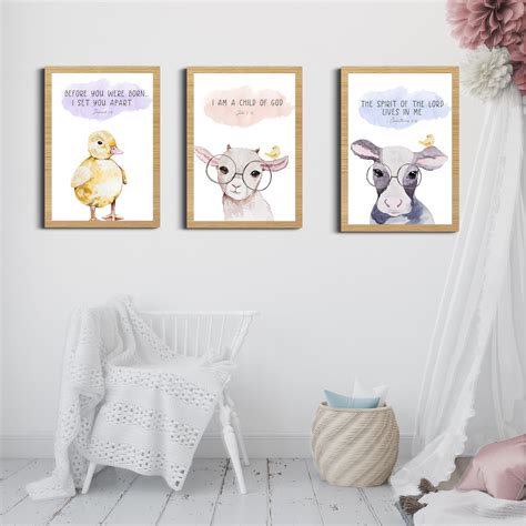 Kids Bible Verse Wall Art, Set of 3 Farm Nursery Decor, Church Nursery ...