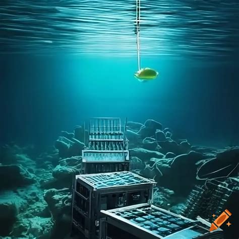 Illustration of a server rack sinking underwater on Craiyon