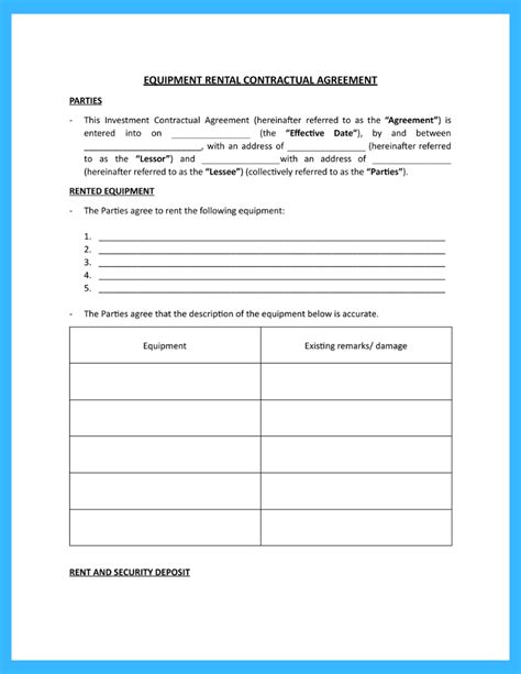 Free Equipment Rental Agreement Template for Download