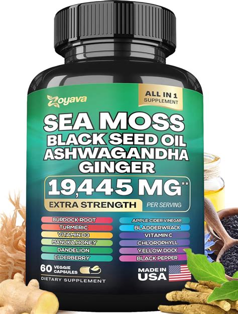 Sea Moss 7000mg Black Seed Oil 4000mg Ashwagandha 2000mg Turmeric ...