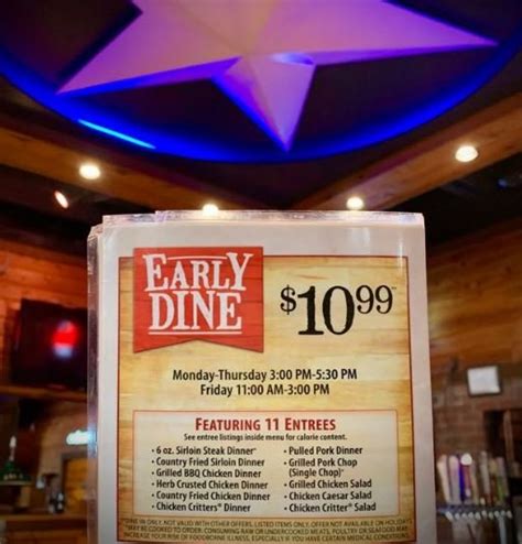 Texas Roadhouse Early Dine Menu (2023) - Texas Roadhouse Menu