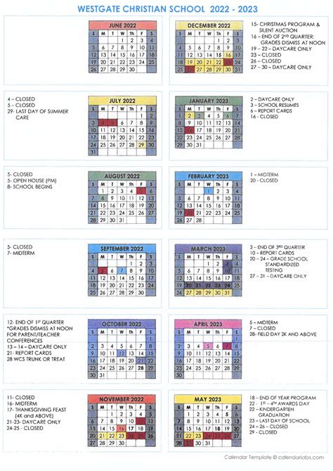 School Calendar : Westgate Christian School
