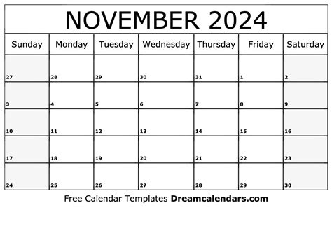 November 2024 Calendar - Free Printable with Holidays and Observances