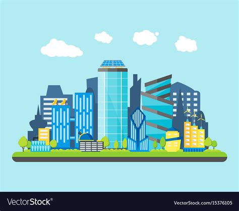 Cartoon future city on a landscape background Vector Image