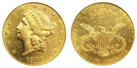 1892 Coronet Head Gold $20 Double Eagle Liberty Head - Twenty Dollars Coin Value Prices, Photos ...