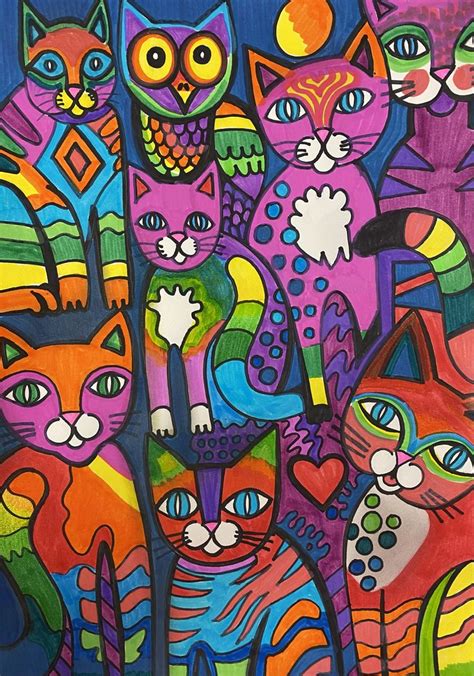 Pin by Elena Abramova on folk art | Cat art, Cat colors, Whimsical wall art