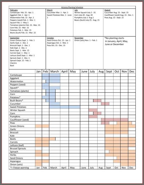 Arizona Vegetable Planting Calendar