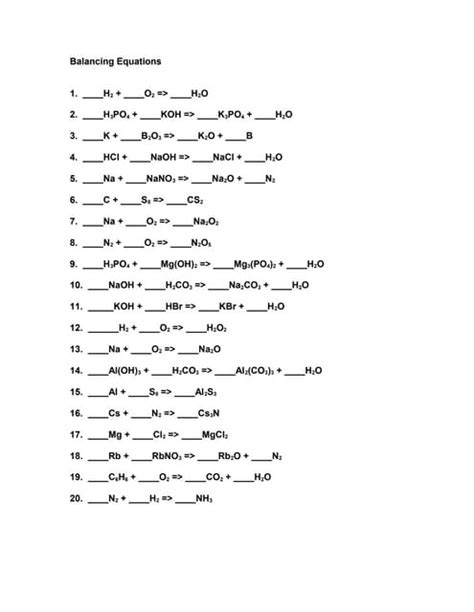 Balancing equations worksheet | PDF