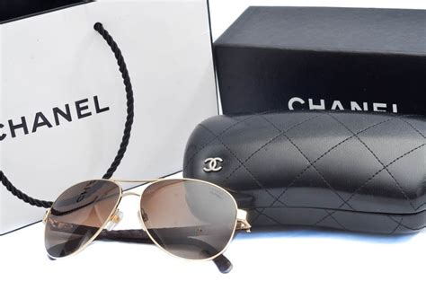 Chanel Gold Pilot with Brown Leather Quilted Polarized Aviators ...