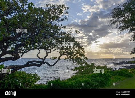 Beach view at sunset on Grand Wailea Waldorf Astoria Resort Stock Photo ...