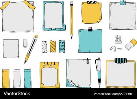 Doodle sticky notes notepad paper sheets Vector Image