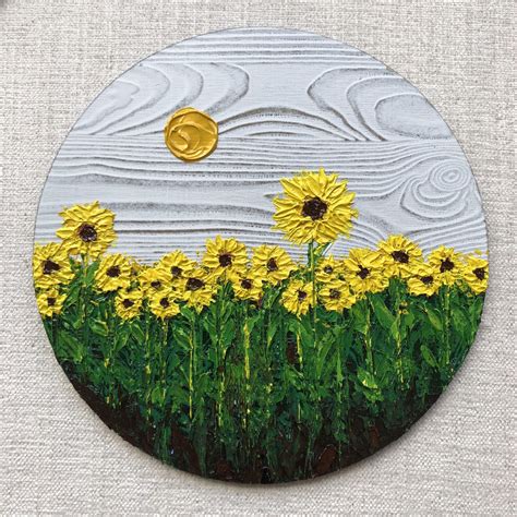 Unique Textured Sunflower Field Painting On Wood, Floral Flower Painting Ideas, Nature Inspir ...