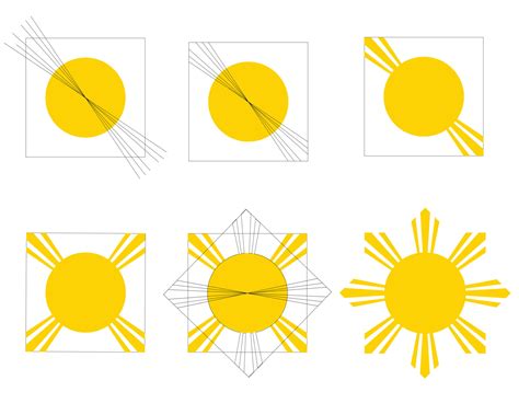 Filipino sun vector stock illustration. Stages of drawing. Symbol. Infographic, Isolated on a ...