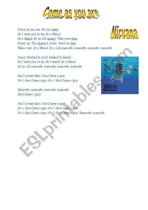 Come as you are - Nirvana - ESL worksheet by S. Couléon