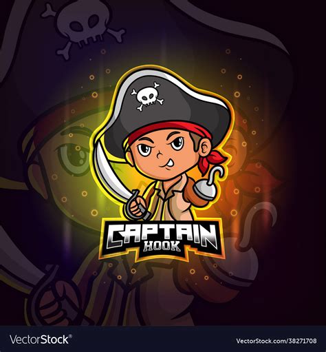 Pirates captain hook mascot esport logo design Vector Image