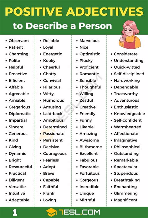 200+ Positive Adjectives to Describe a Person in English • 7ESL