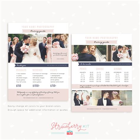 Photography Pricing Guide Template "Romantic" - Strawberry Kit