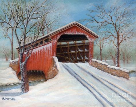 Snow Covered Bridge Painting by Lora Duguay - Fine Art America