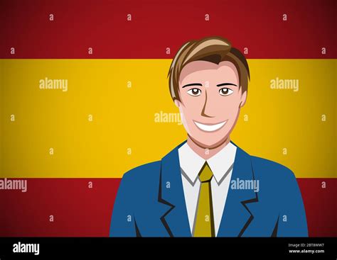 Spanish people, ahead of the flag. Portrait of manager in flat design. Vector cartoon Stock ...