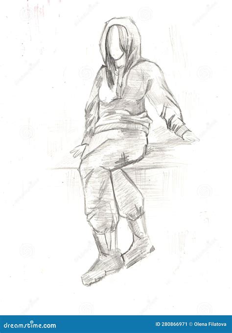 Sketches of a seated girl stock illustration. Illustration of paper - 280866971