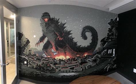 Godzilla mural installed for a client's office | Godzilla decorations ...