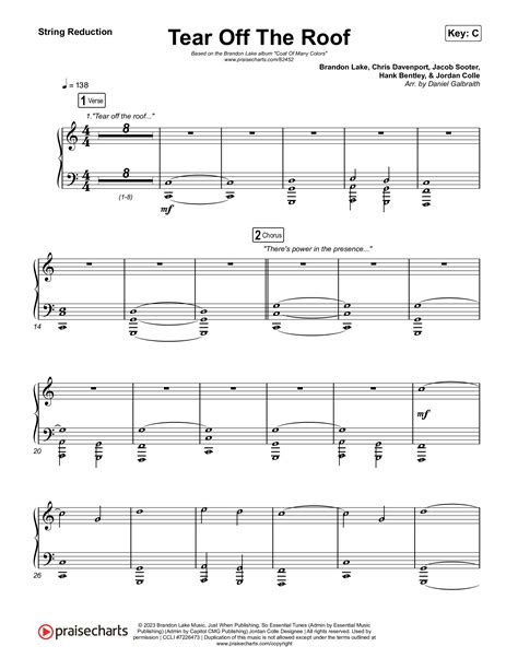 Tear Off The Roof String Reduction Sheet Music PDF (Brandon Lake) - PraiseCharts